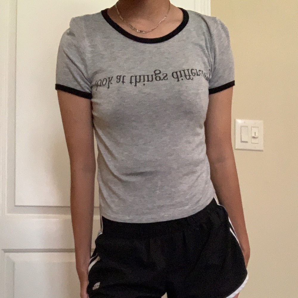 Grey Upside Down Letters Baby Tee